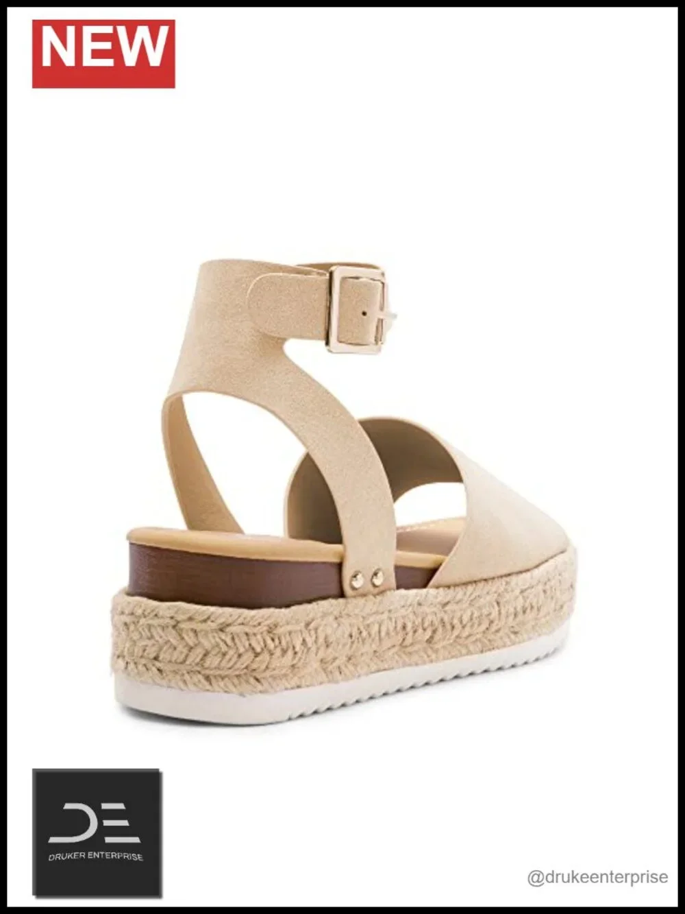 Woven Jute Platform Wedge Sandals with Adjustable Ankle Strap
